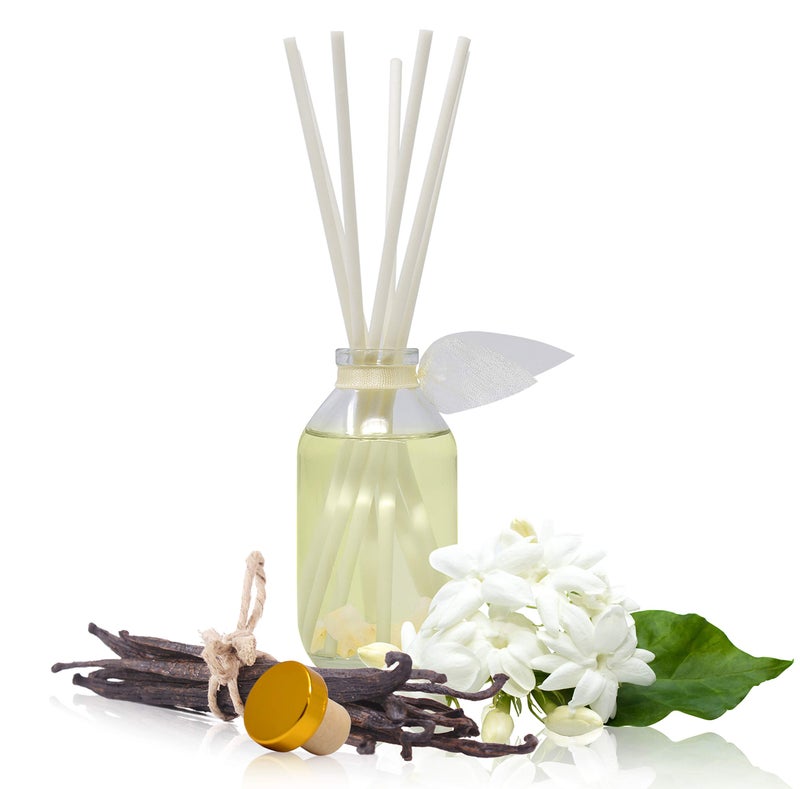 LOVSPA Reed Diffuser Set, Jasmine Vanilla Scented Oil Diffuser with Sticks, Home Fragrance Accessories for Bathroom Shelf Decor, Aroma Diffusers for Home or Office Desk, USA Made - Image 4